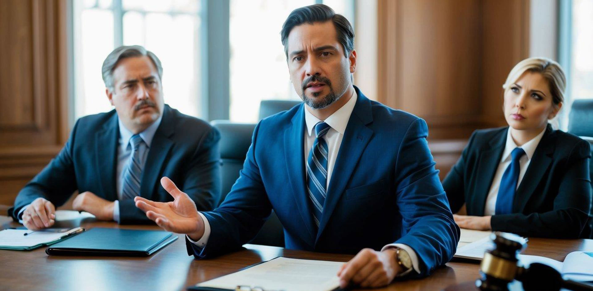 A private DUI lawyer confidently presents a strong defense in a courtroom, while a public defender looks on with uncertainty